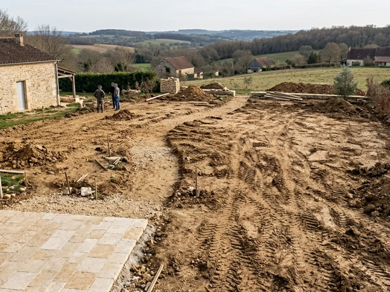 Terrain nu argileux avant aménagement paysager près de Périgueux