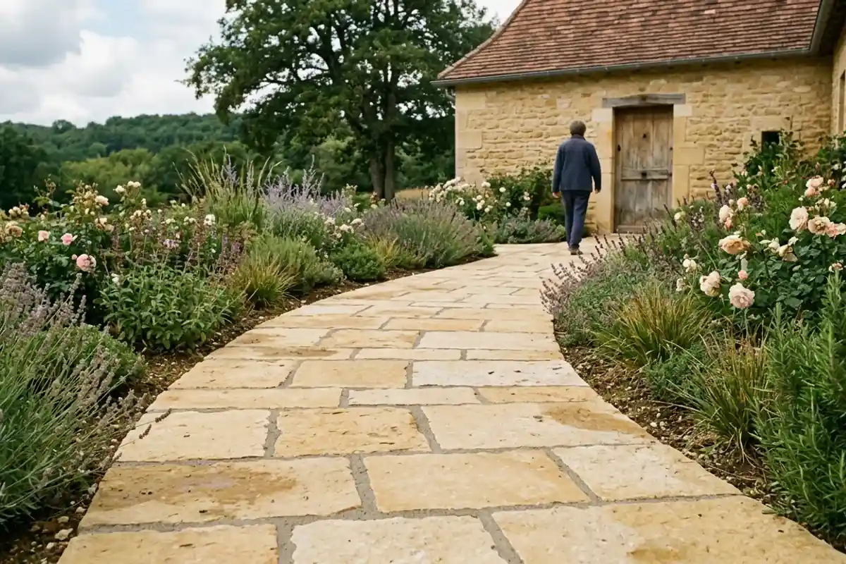 Exemple d’allée de jardin pavée