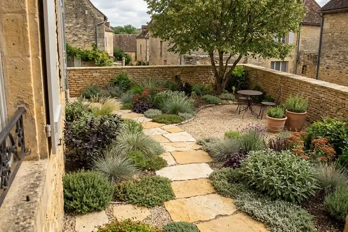 Exemple de jardin paysager aménagé en Périgord