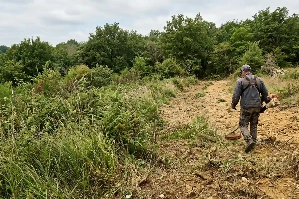 Terrain débroussaillé, friche nettoyée par un paysagiste
